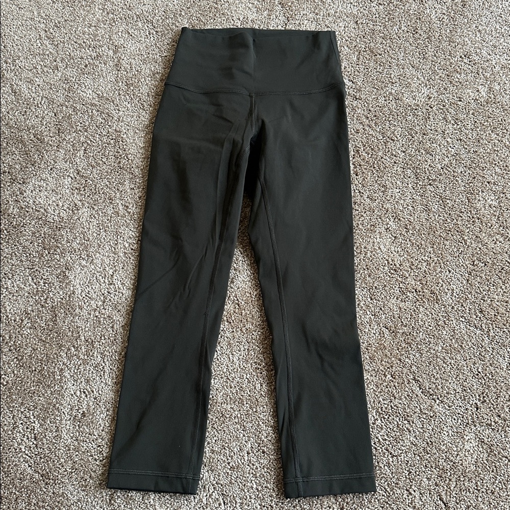 Lululemon Wunder Under Crop Womens 2 Green High Rise Stretch Athleisure Yoga Gym